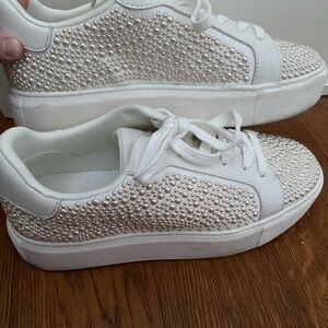 Aldo Clover White Pearl-Embellished Sneakers